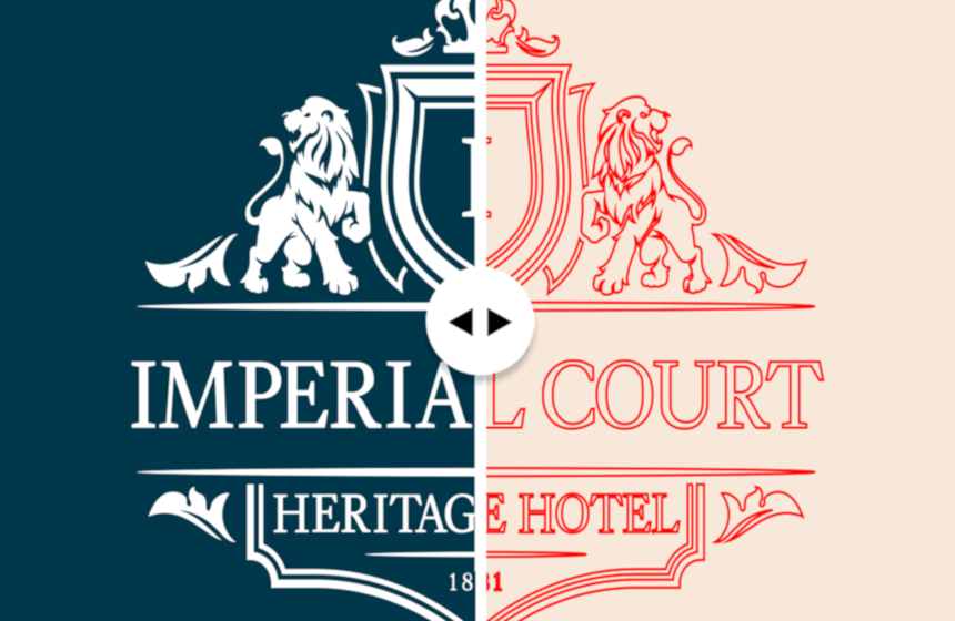 AI Design Studio before-and-after preview of an Imperial Court Heritage Hotel logo vectorize