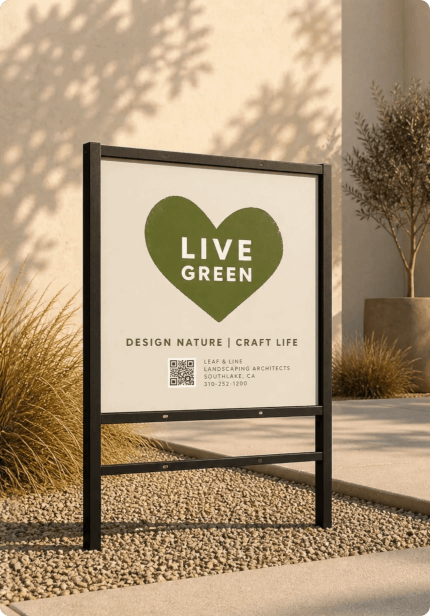 Outdoor yard sign with angle iron metal frame for architects