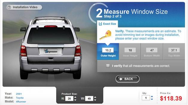 Rear Window Size Chart